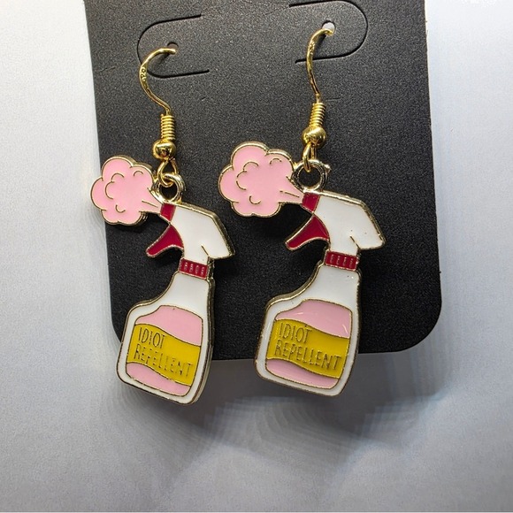 Handmade Jewelry - Idiot Repellent Spray Bottle Earrings Handmade Hypoallergenic Funny